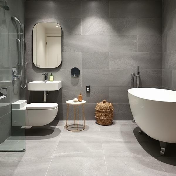 Banheiro com porcelanato cinza