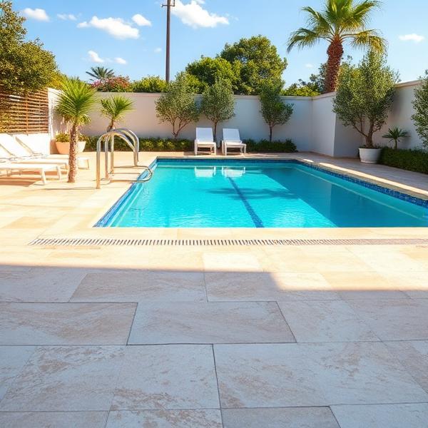 Área de piscina com piso antiderrapante